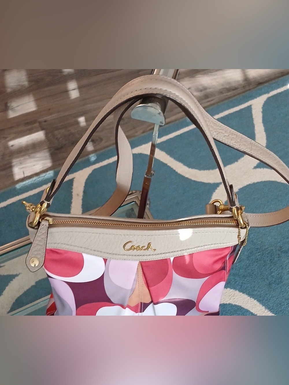 Coach Ashley scarf-print hippie shoulder & crossbody bg in Pink, Purple & White - Picture 2 of 7